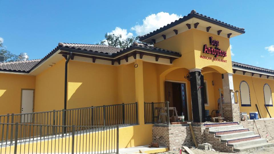 New seamless aluminum gutters above Los Anijotos front entrance